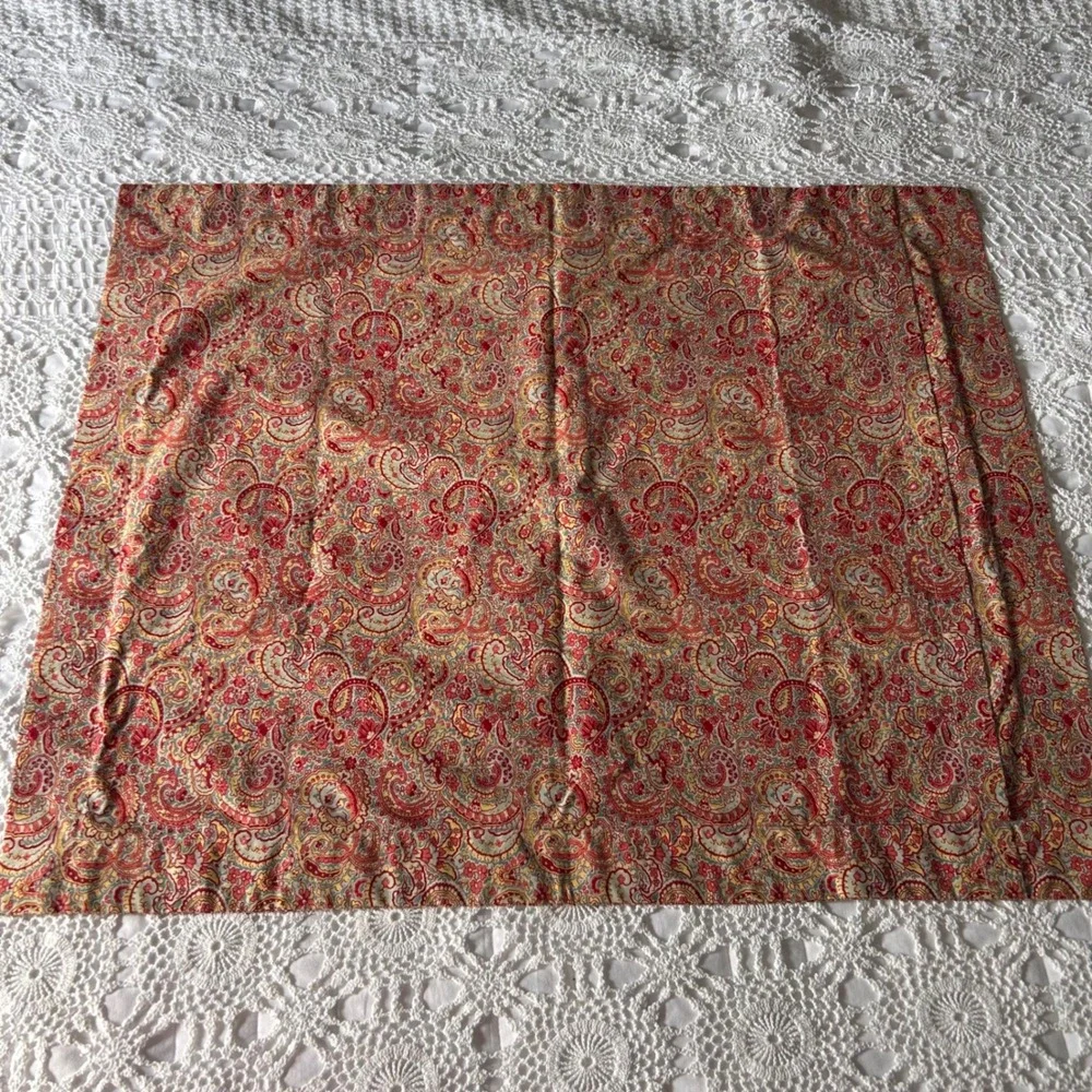 Pottery Barn Red Gold Teal Paisley 100%‎ Cotton Pillowcase